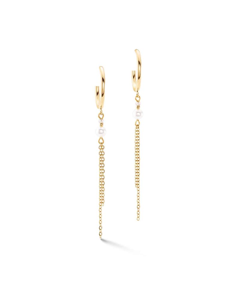 Princess Pearls Chain hoop earrings gold-white - 4310/21-1016