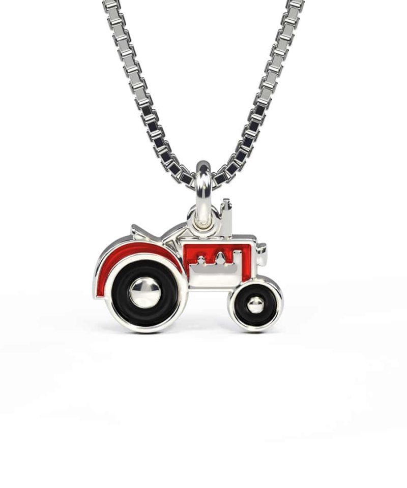 Halskjede i sølv - Rød traktor