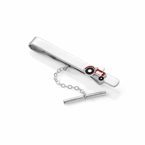 Slipsnål i sølv - Rød traktor