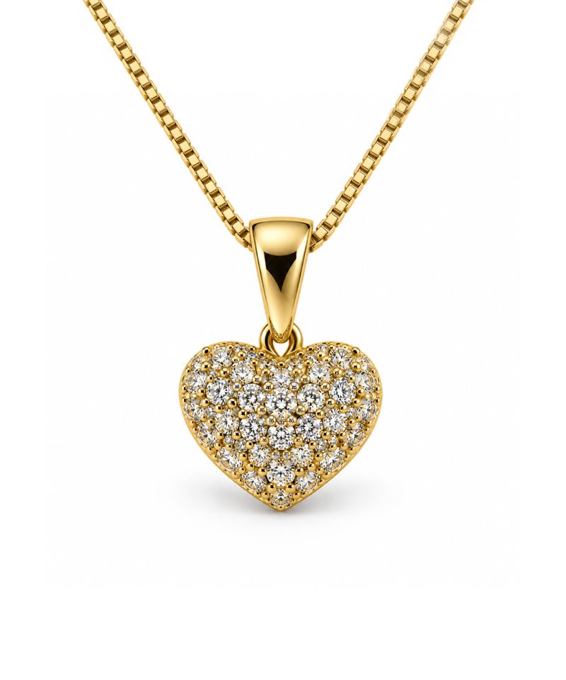 Anheng hjerte i gult gull, Diamanter 0,27 ct