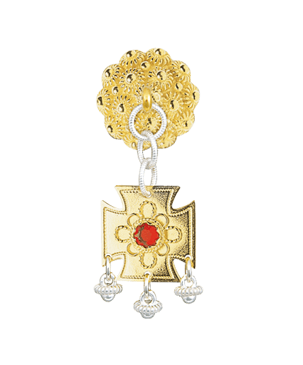 489507 - Halssølje Forgylt Hvit med Rød Stein