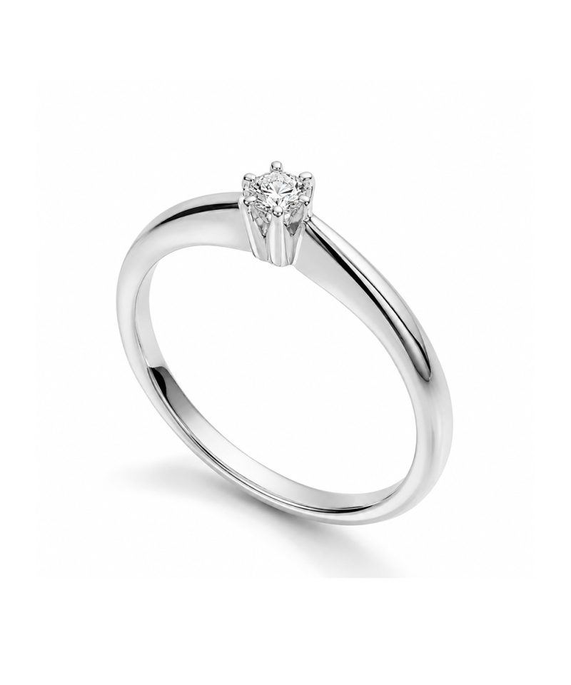 Enstensring i hvitt gull med diamant - 0,05ct