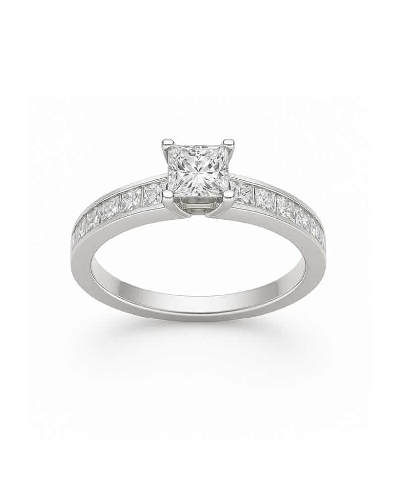 Ring i hvitt gull med princess cut diamant 1,40ct GIA