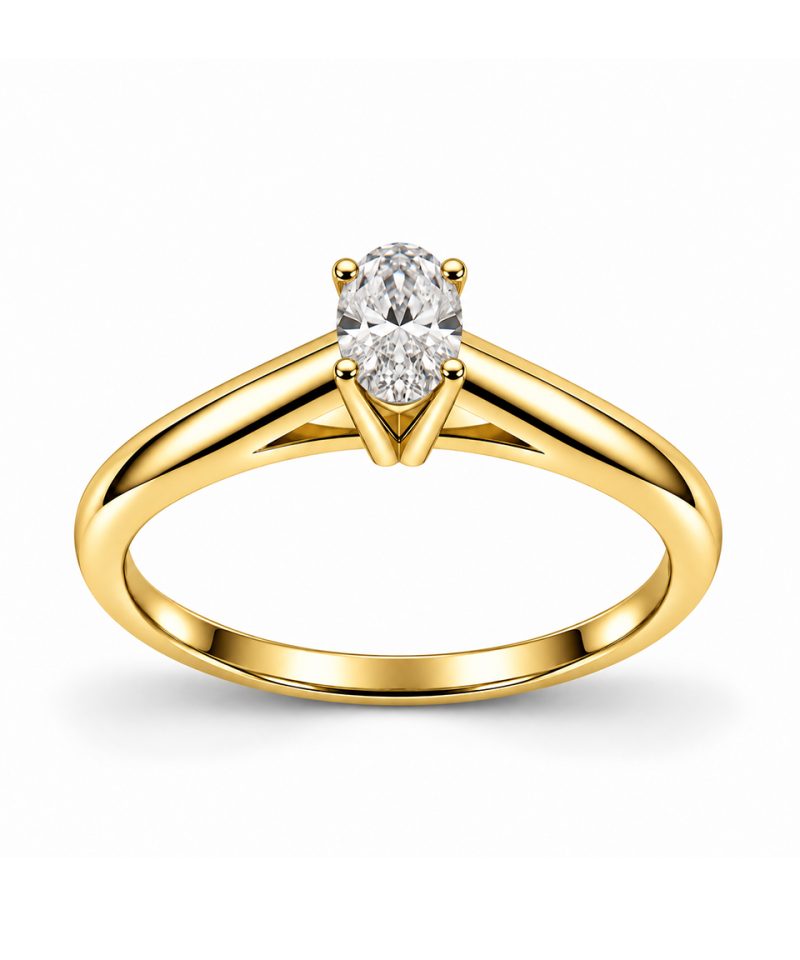 Enstensring i gult gull Oval 0,20 ct