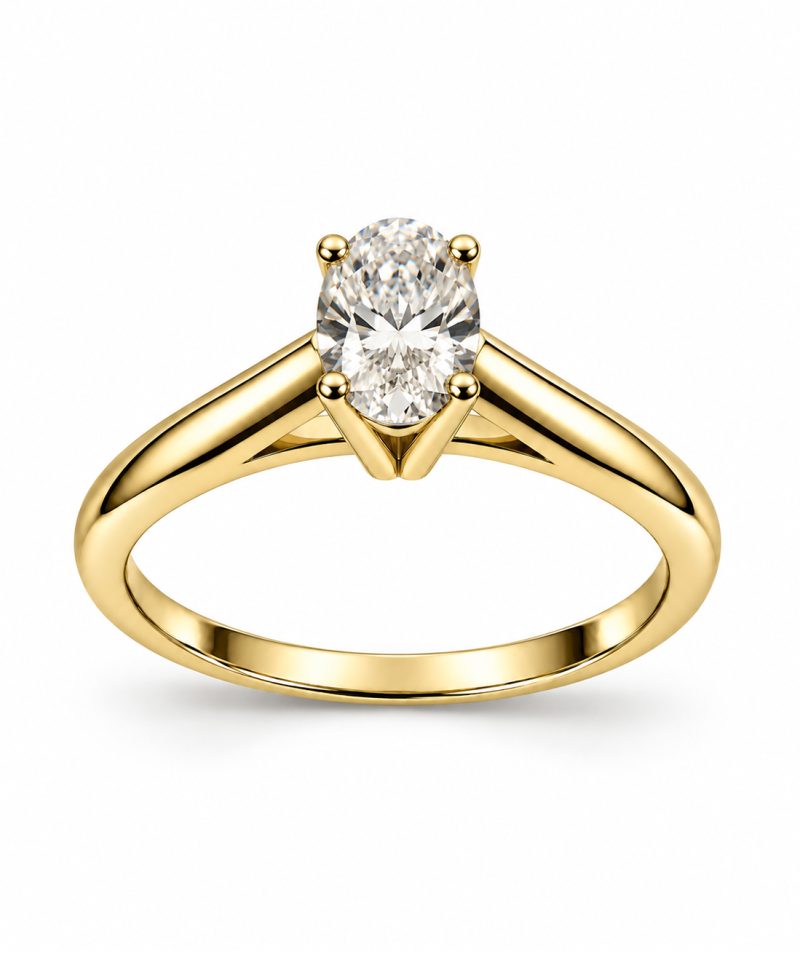 Enstensring i gult gull Oval 0,50 ct