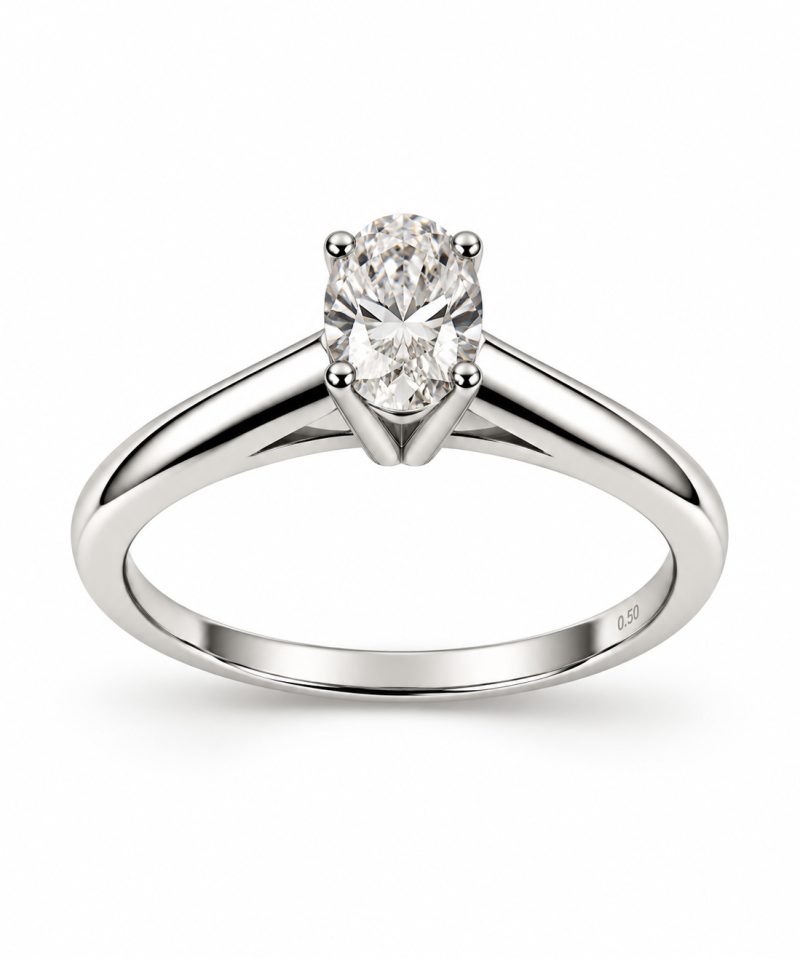 Enstensring i hvitt gull Oval 0,50 ct
