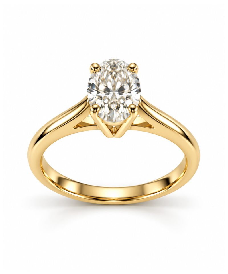 Enstensring i gult gull Oval 1,00 ct GIA