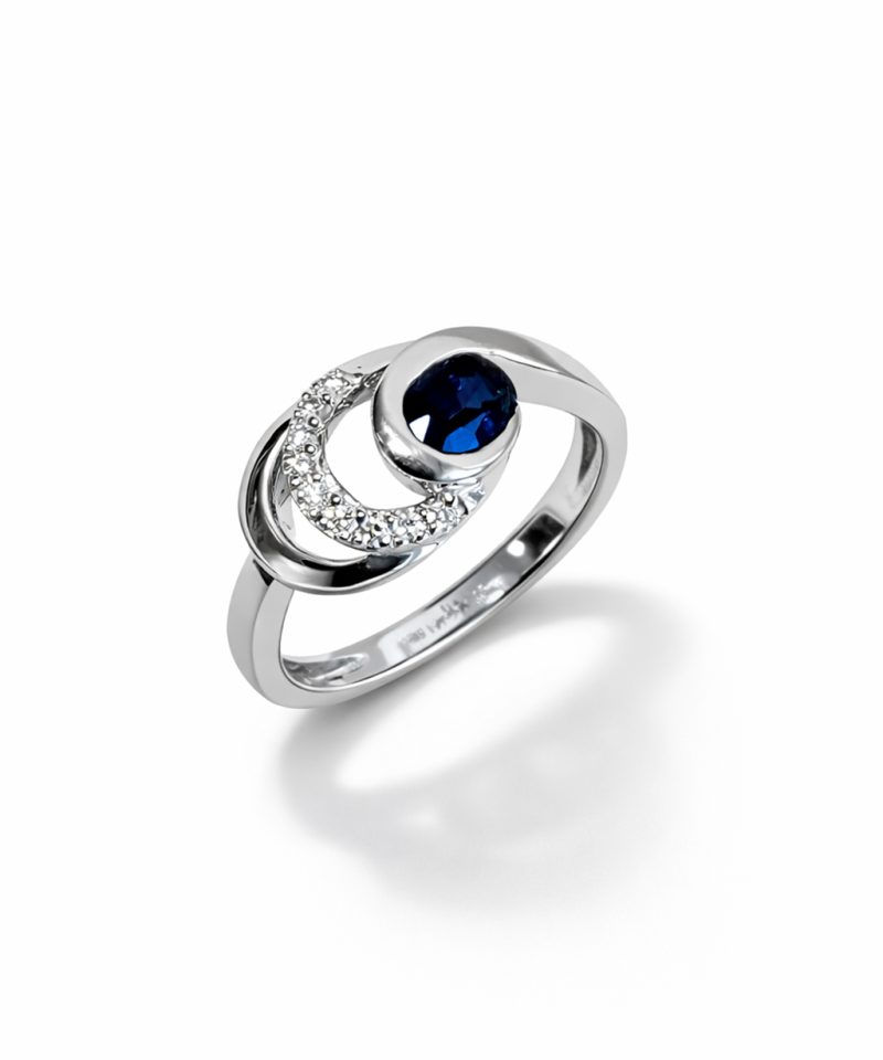 Ring i hvitt gull, Safir og diamanter