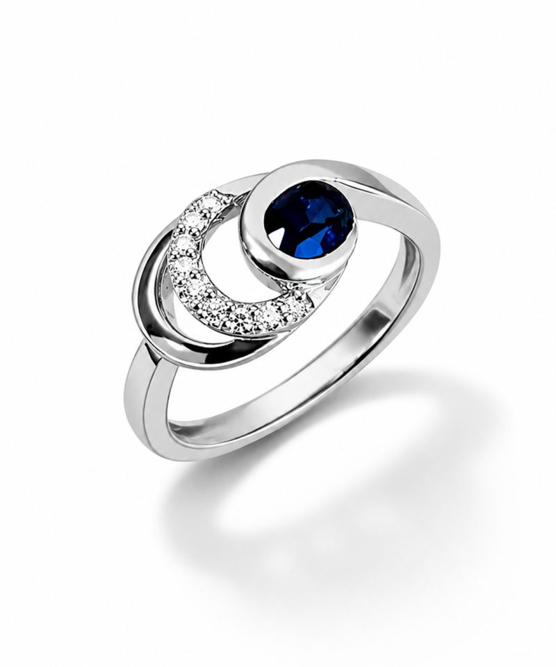 Ring i hvitt gull, Safir og diamanter