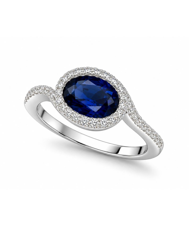Ring i hvitt gull, Safir og diamanter 0,17 ct