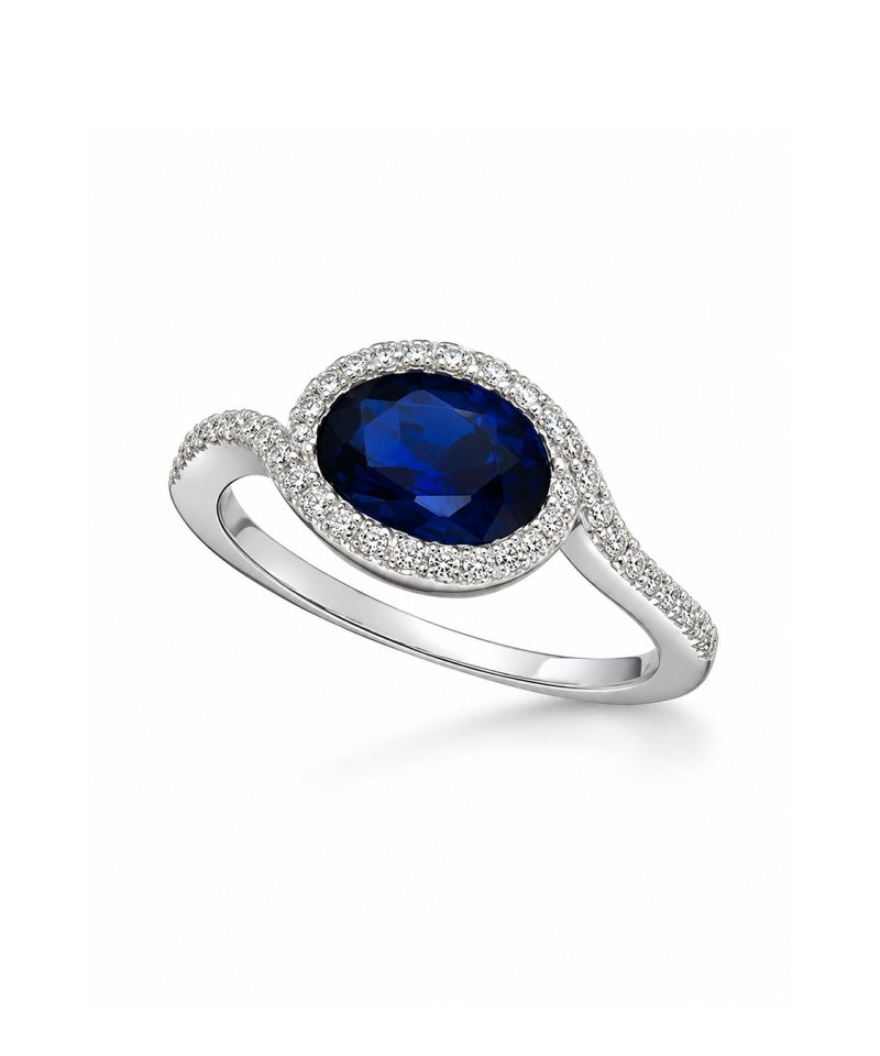 Diamantring hvitt gull med safir