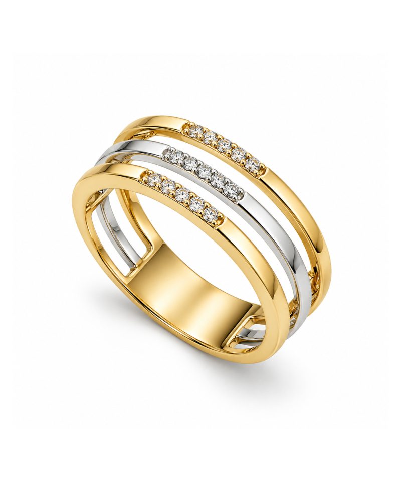 Ring i gult og hvitt gull, Diamanter 0,04 ct