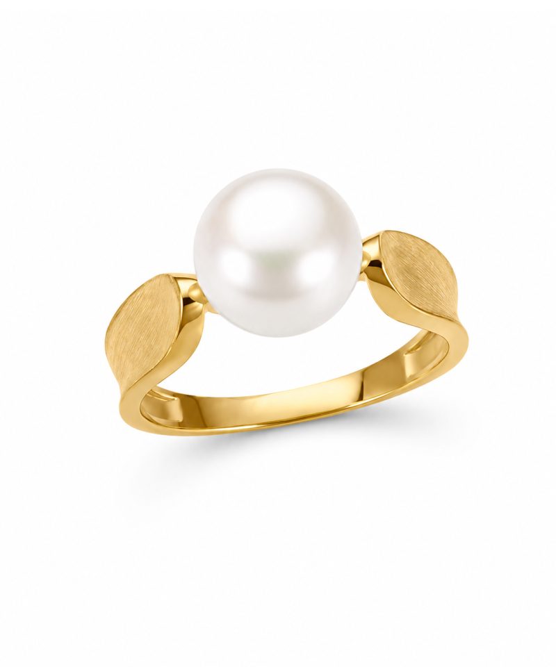 Ring i gull med ferskvannsperle 9.5-10mm