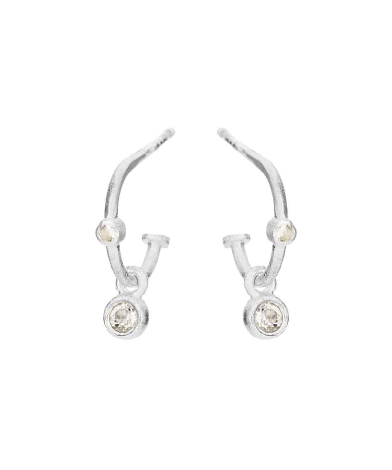 Creoler i sølv 10mm - Hvit topas