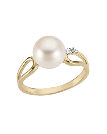 Ring perle i gull med diamanter