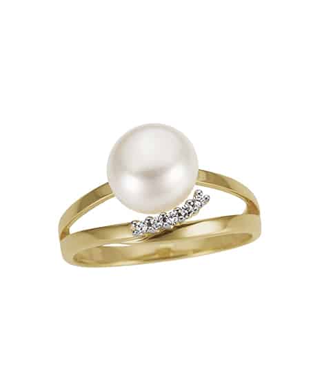 Ring perle i gull med diamanter