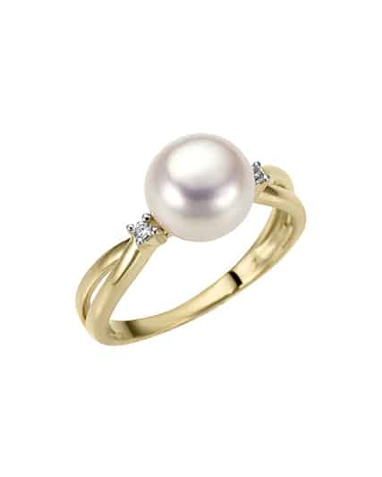 Ring perle i gull med diamanter