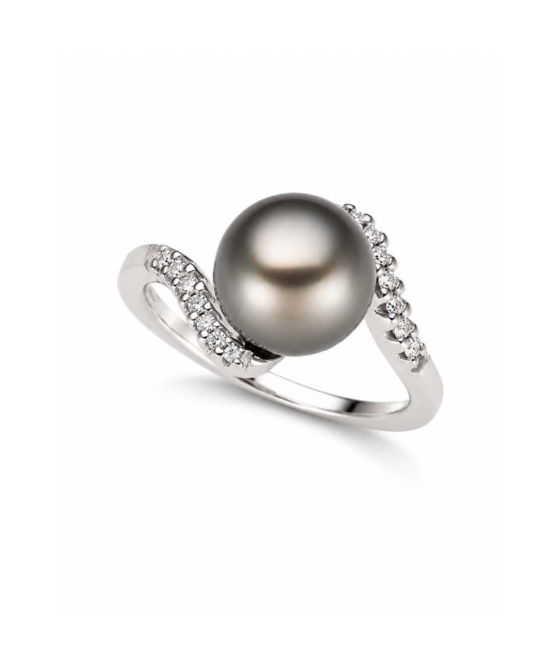 Ring i hvitt gull, Tahiti perle og diamanter