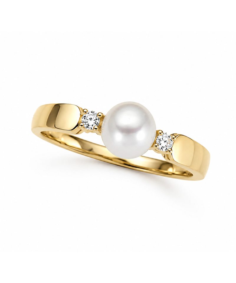 Ring i gult gull, Ferskvannsperle og diamanter 0,03 ct