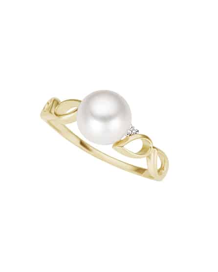 Ring gult gull med perle og diamanter