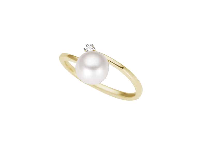 Ring gull med perle og diamant 0,02ct w/si 521230GG.56