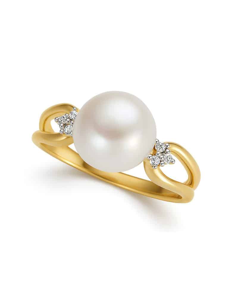 Ring i gult gull, Diamanter og Ferskvannsperle