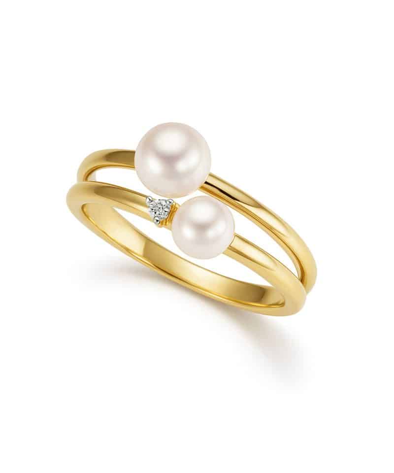 Ring i gult gull, Diamanter og Ferskvannsperle