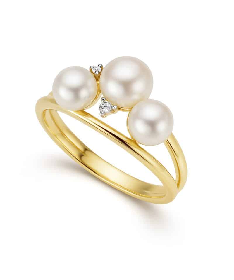 Ring i gult gull, Diamanter og Ferskvannsperle