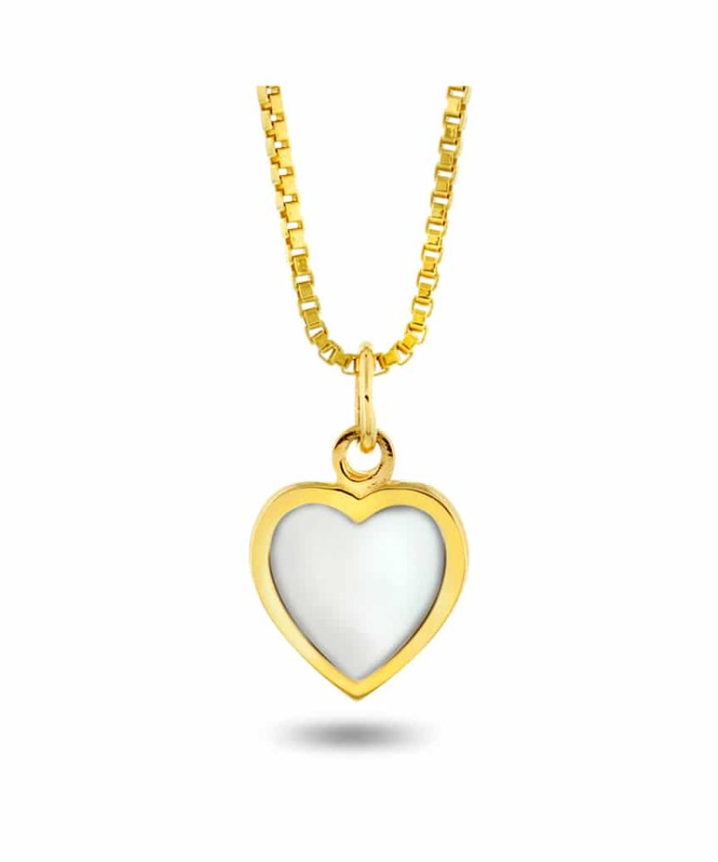 Pia & Per - Hjerte i Gull m/ hvit emalje