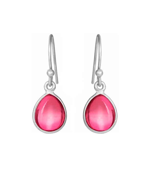 Ørepynt Dråpe Sølv - Rosa Krystall