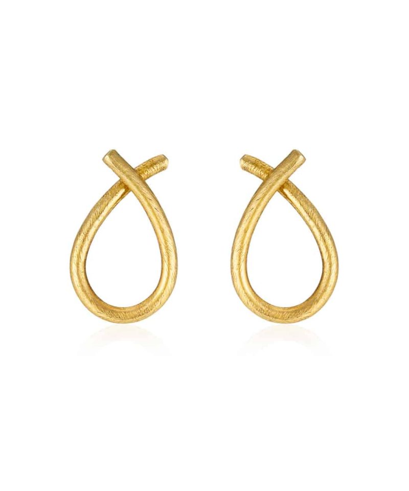 Susanne Friis Bjørner - Ørepynt, Forgylt sølv, matt dråpe som krysser