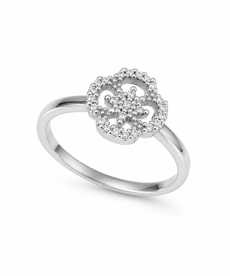 Ring kløver i hvitt gull, Diamanter 0,13 ct
