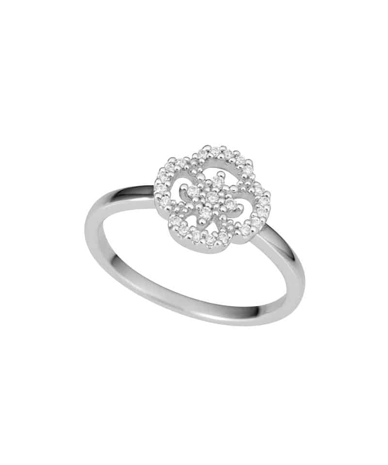 Ring kløver hvitt gull 0,13ct w/si