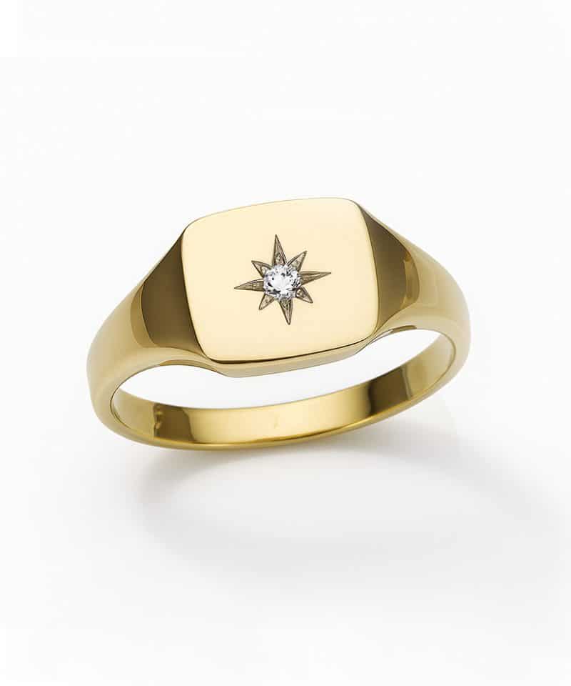 Ring i gult gull med diamant