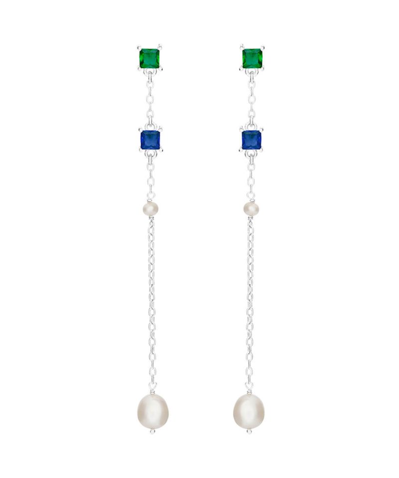 Ørepynt sølv med zirconia og ferskvannsperle