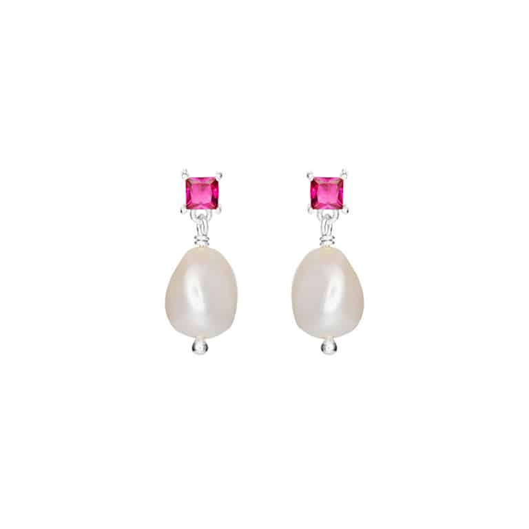 Ørepynt i forgylt sølv med perle og zirconia