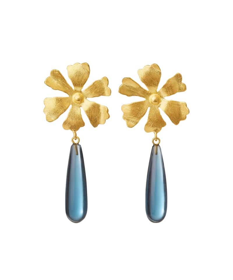 Ørepynt i forgylt sølv med london blå krystall