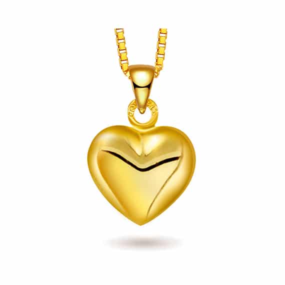 Anheng hjerte gult gull 12mm – Inkl. forgylt sølvkjede