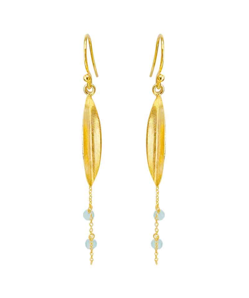 Ørepynt i forgylt sølv blad med amazonitt