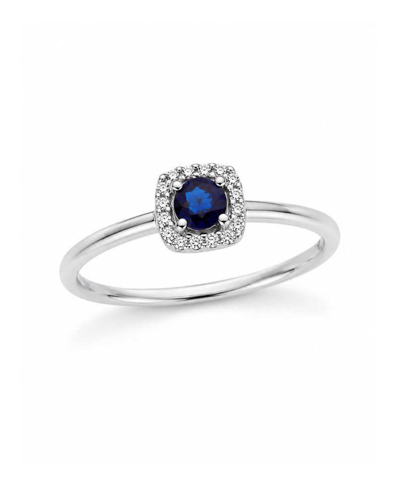 Ring hvitt gull med diamanter og safir