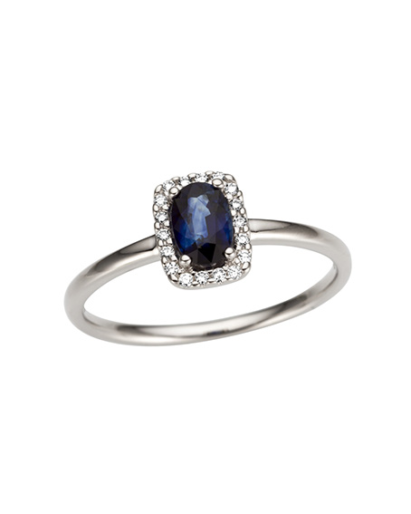 Ring hvitt gull med safir og diamanter