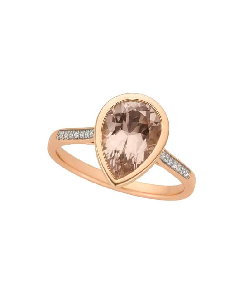 Ring i rosègull med morganitt og diamanter 0.08ct