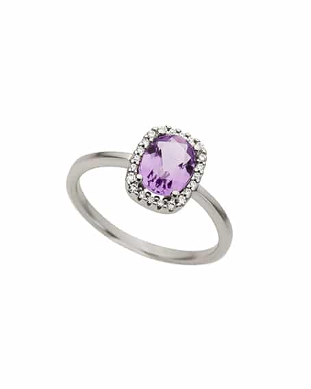 Ring Hvitt Gull 0.09ct W/Si - Ametyst