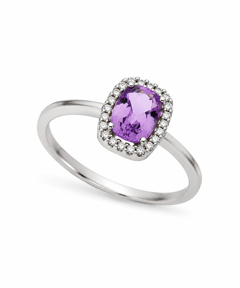 Ring i hvitt gull, Ametyst og diamanter 0,09 ct
