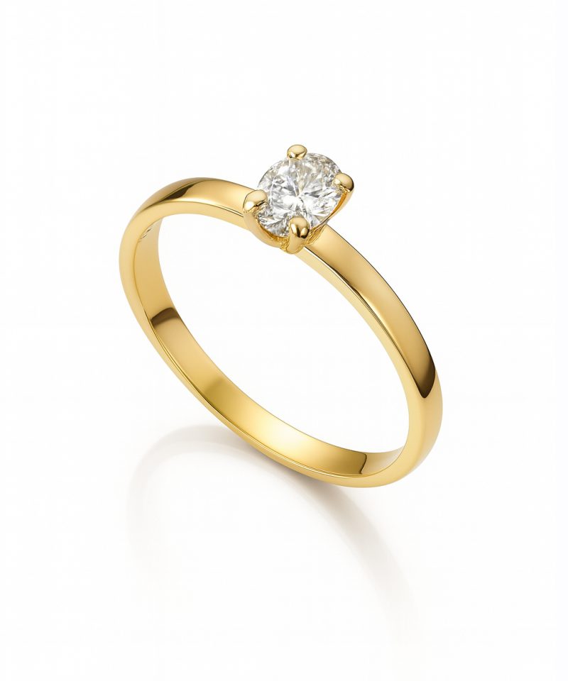 Enstensring Olivia i gult gull med oval diamant - 0,30ct