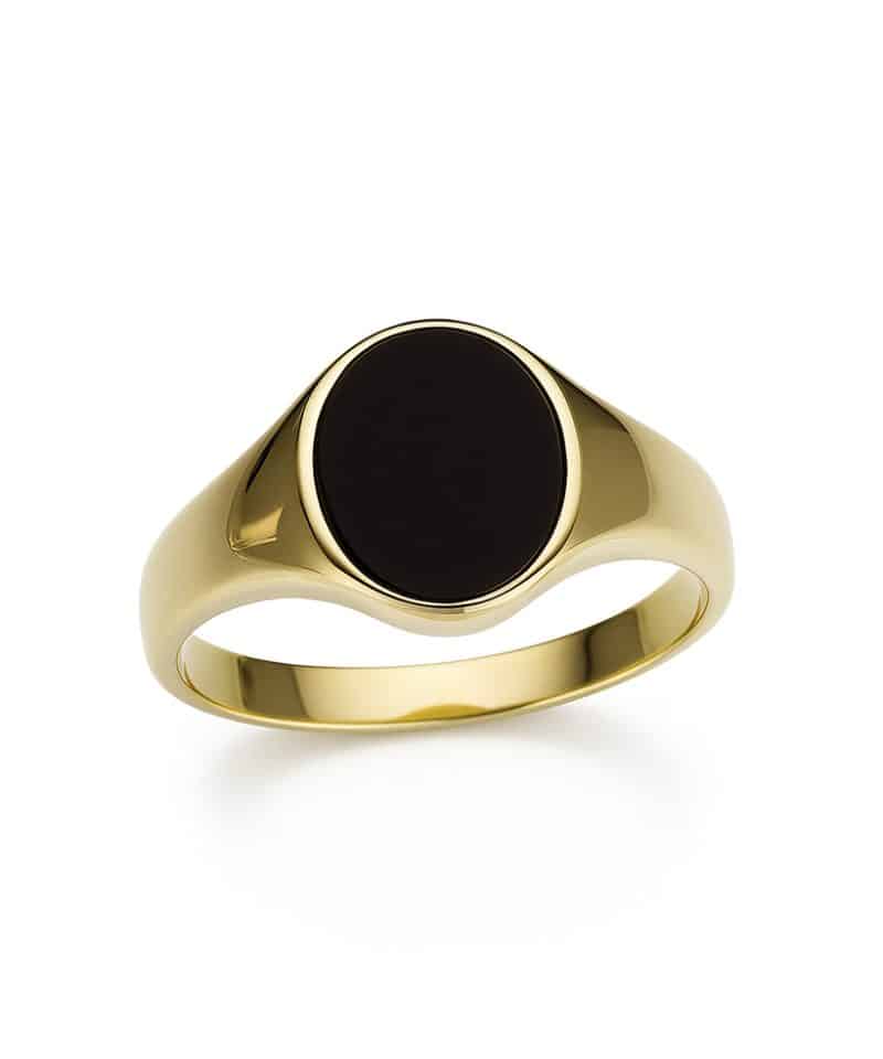 Ring i gult gull med onyx, 52