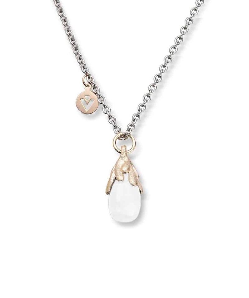 Dråpe - Anheng Gull med Hvit Månestein