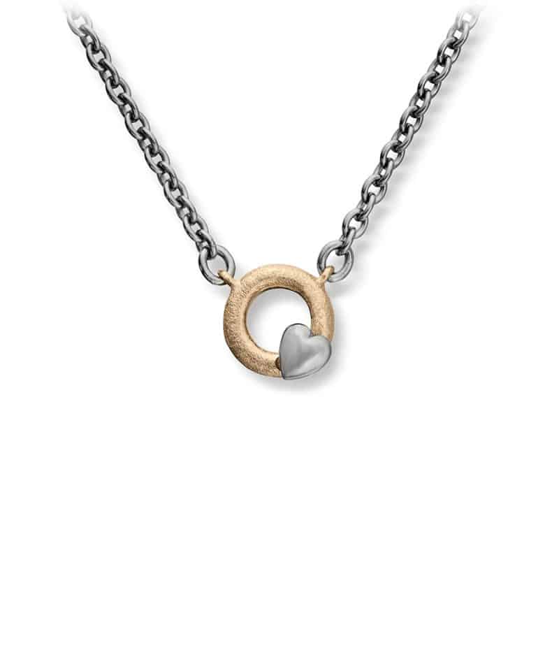 Silver Heart Anheng i gull og hvitt gull med stålkjede