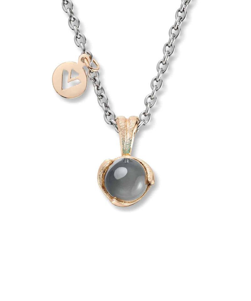 Blome - Anheng i gull med grå månestein