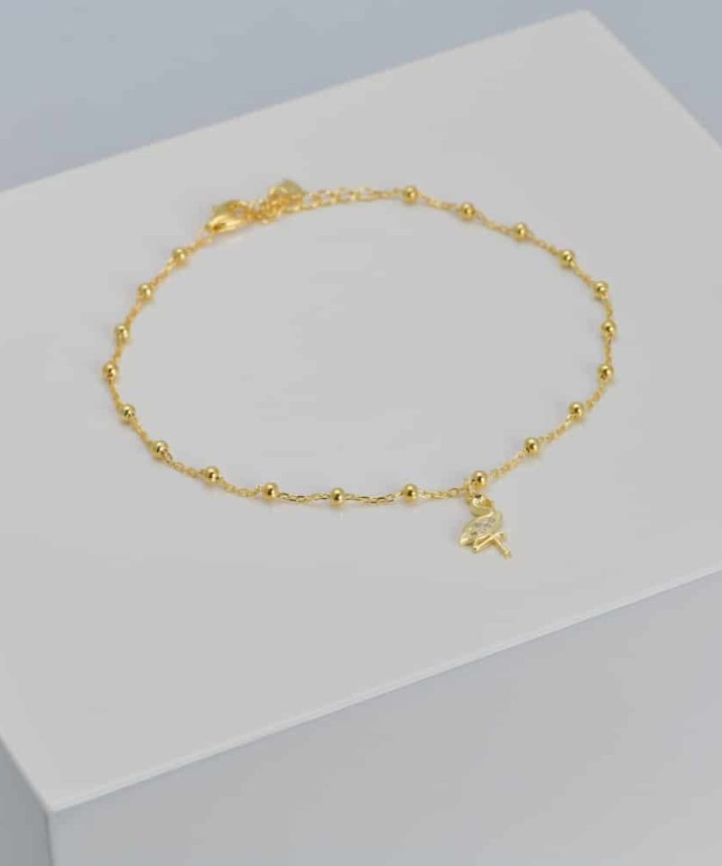 Ankelkjede forgylt flamingo 22+3 cm